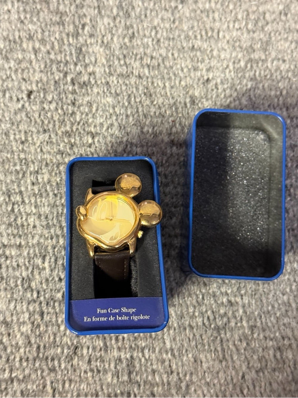 Gold Mickey-Style Women's Watch with Black Strap